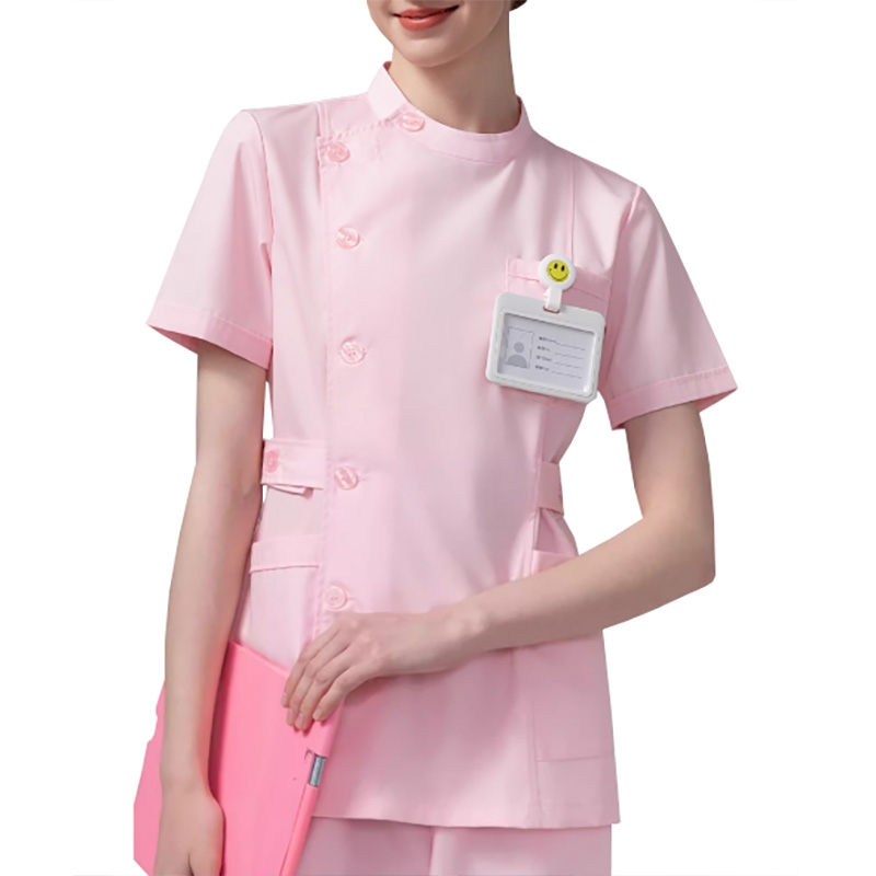 女士粉色護士制服，護理人員襯衫，帶有紐扣和口袋
