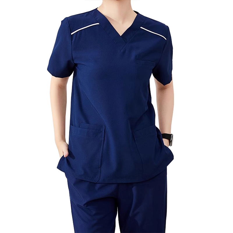 醫護短袖手術服套裝，透氣速幹男女同款 V領反光條口袋款醫院工作服