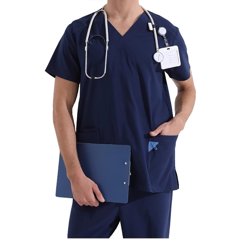 男士抗菌V领手术刷手衣，透气多口袋设计，抗菌弹性面料，适用于医院/急诊室/护理人员