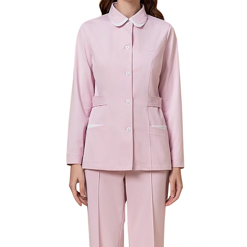 淺粉彼得潘領護理工作服，秋季長袖套裝，醫護人員專業工裝