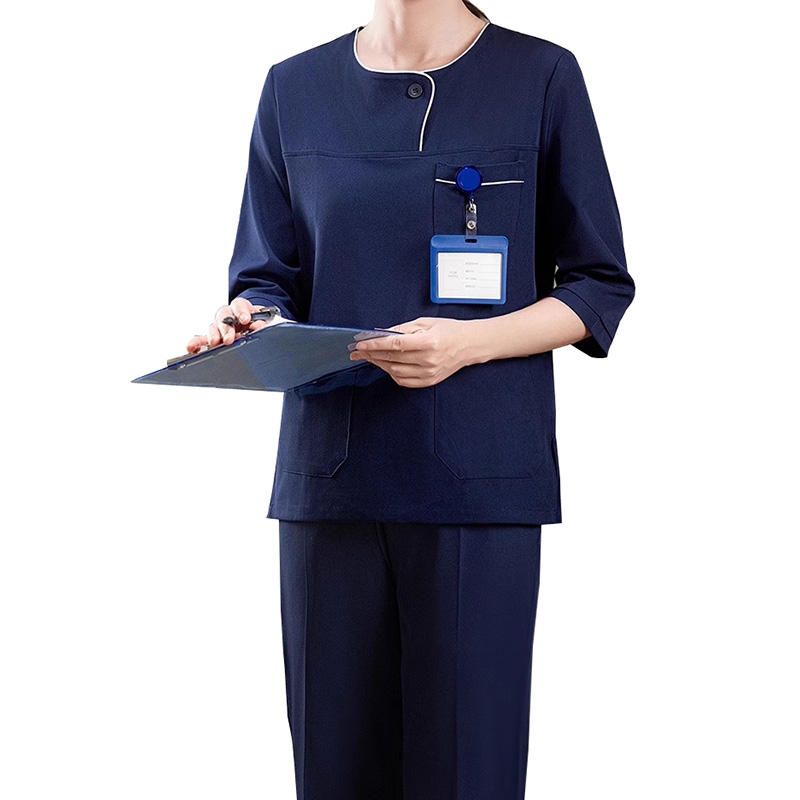 專業醫護工衣，深藍色中袖制服，護理員 / 家政人員職業裝