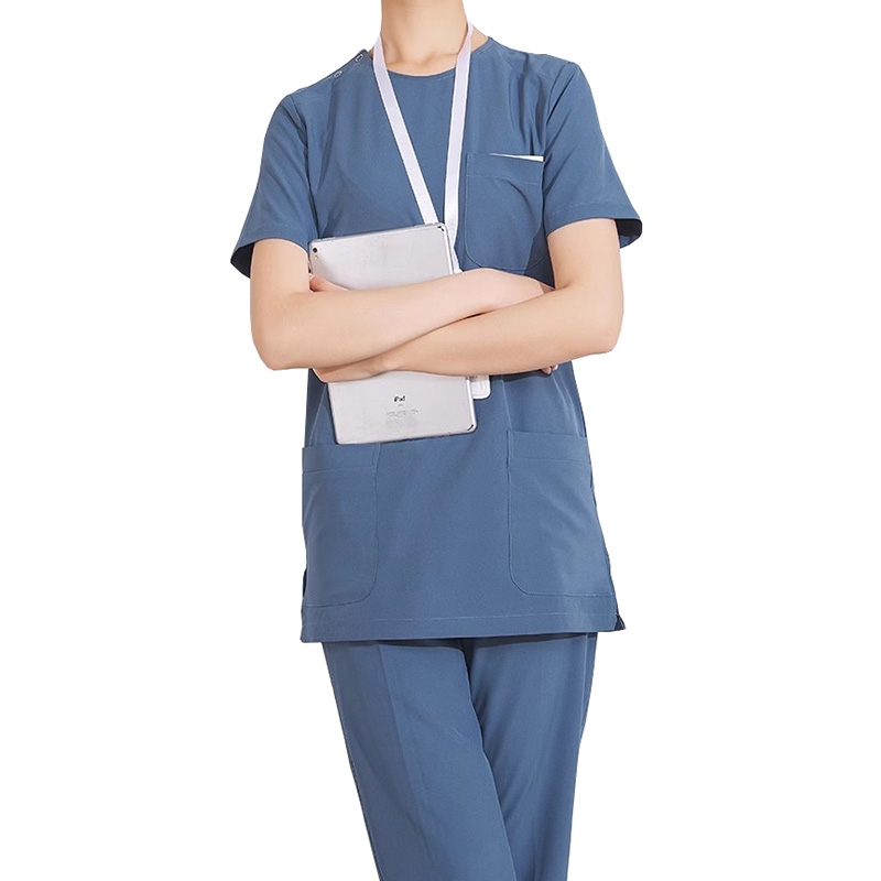 藍色醫療 Scrub 套裝，短袖舒適面料，多口袋設計，康養院舍工裝