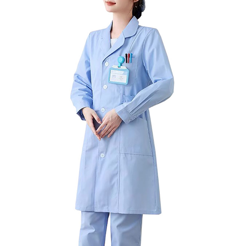 醫護制服女，長袖白大褂，醫療用工作服，帶筆袋舒適透氣面料