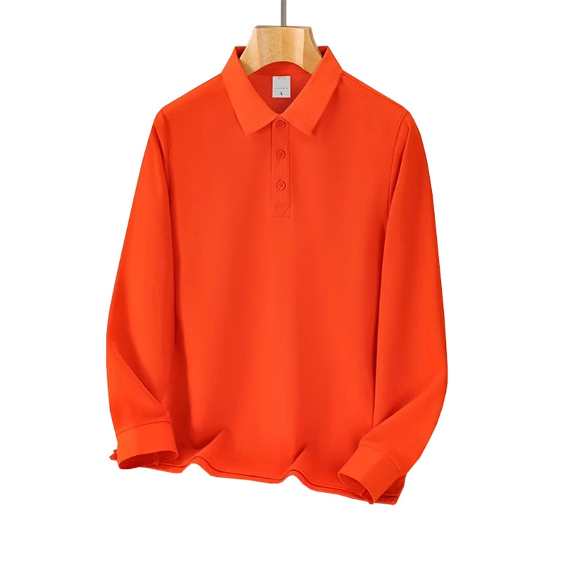 橙色長袖 polo 衫 修身翻領體恤 商務辦公團體工作服 日常穿搭上衣