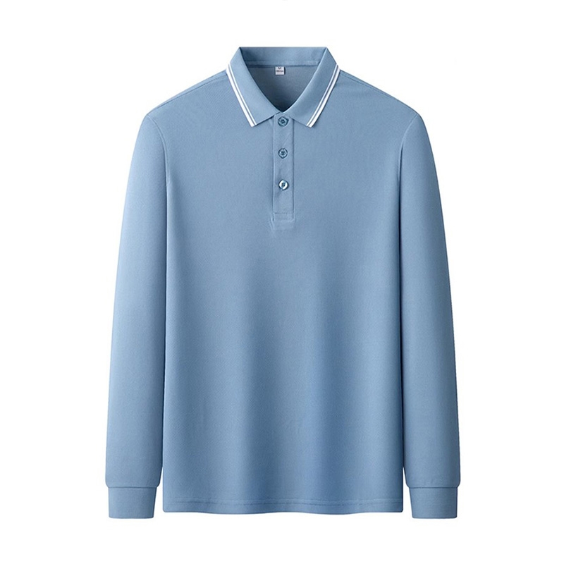 淺藍色長袖 polo 衫 撞色領邊翻領體恤 企業團隊工作服 商務辦公定製文化衫