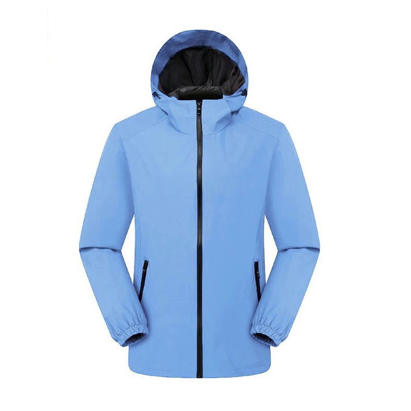 淺藍色連帽衝鋒衣 休閒戶外夾克 春秋通勤防風防水外套