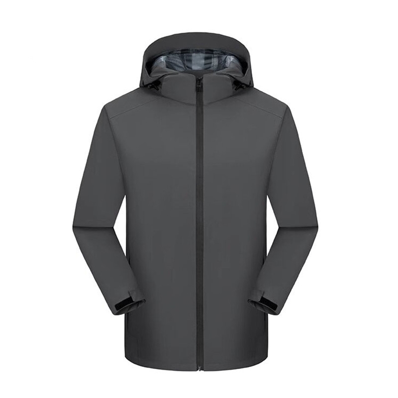 時尚深灰色戶外夾克，男女款連帽拉鍊防水面料外套，戶外運動日常穿搭理想之選