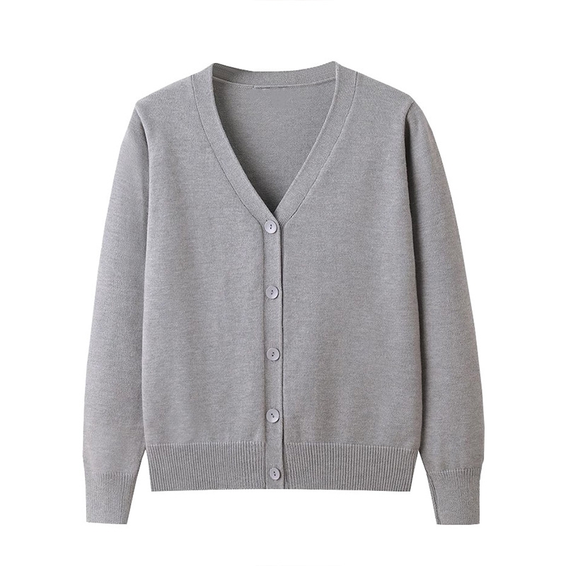 灰色針織開衫女 簡約單排扣長袖外套 春秋日常通勤疊穿基礎款上衣