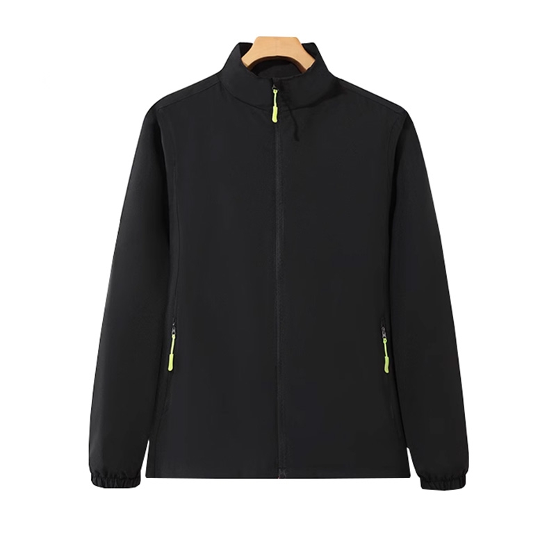 黑色立領夾克 熒光綠拉鍊休閒衝鋒衣 戶外通勤