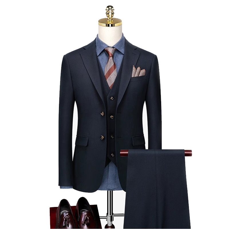 深藍色英倫風修身正裝，單排扣男士西裝