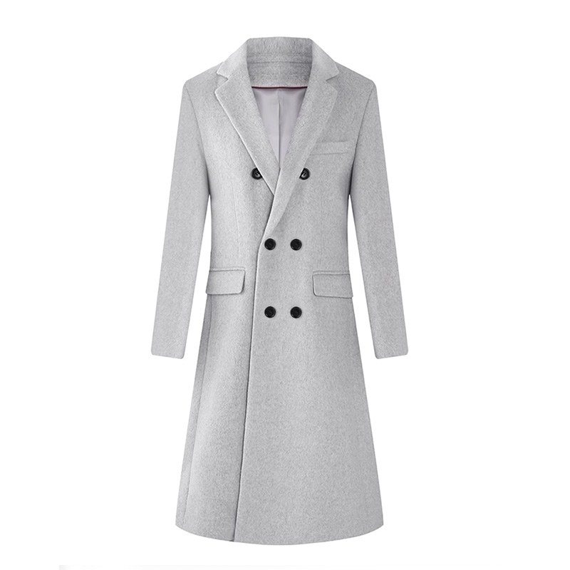 淺灰色仿羊絨長款呢子外套，立體肩膀加厚毛大衣