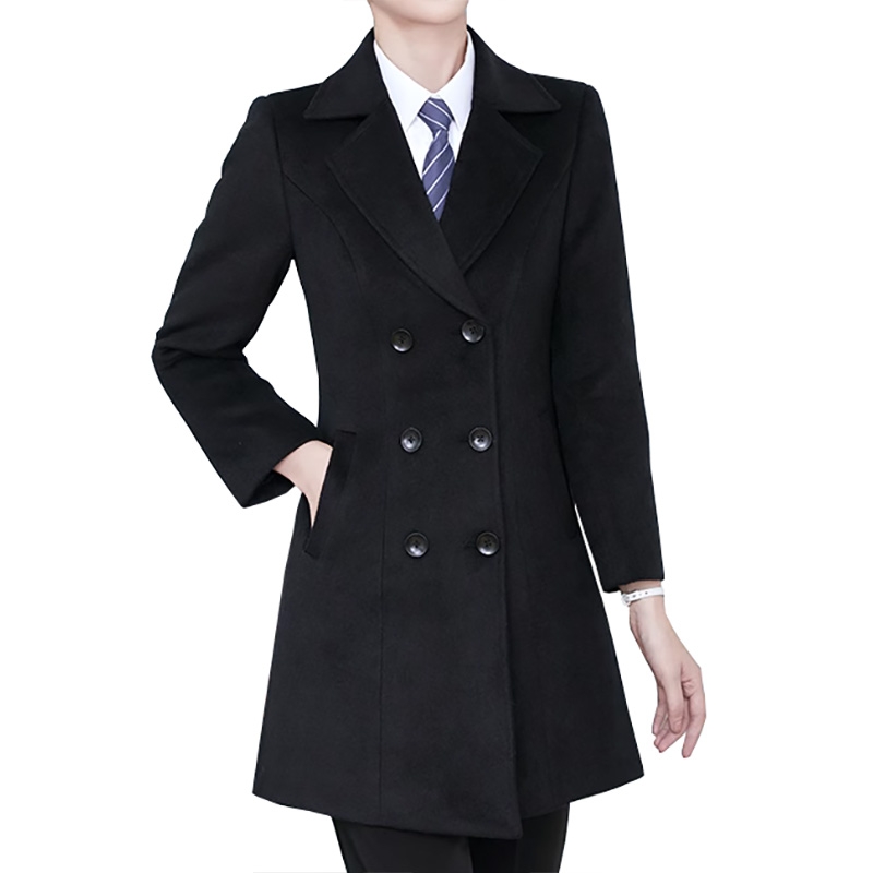 女士黑色中長款毛絨大衣  冬季保暖專業外衣