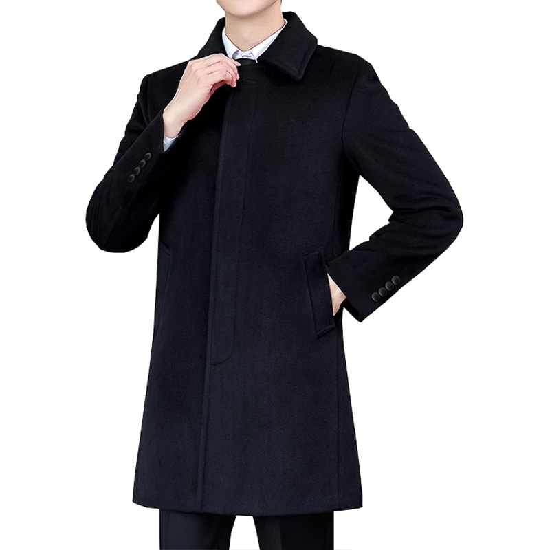 質感垂順大衣 翻領黑色毛絨外套