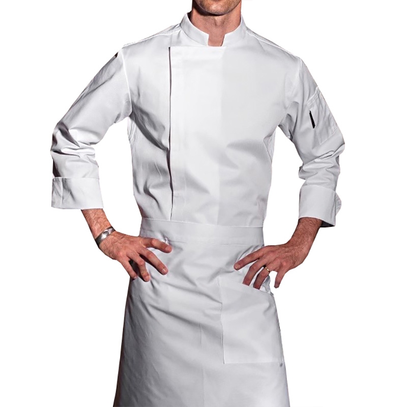 新款廚師七分袖工作服，餐飲店 定製耐磨白色套裝