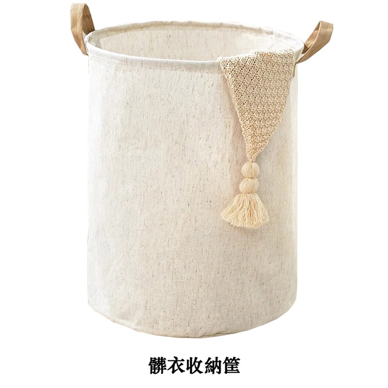 波西米亞風格亞麻洗衣籃，帶流蘇裝飾和耐用手柄，大容量圓形衣物籃，適用於臥室、洗衣房、護理院、嬰兒房，米色