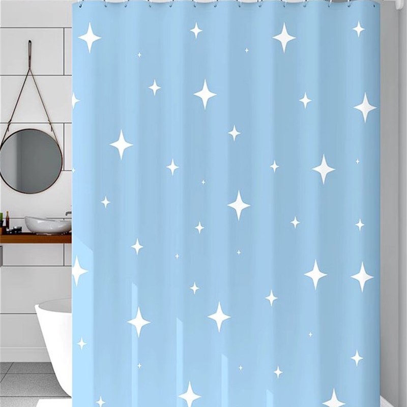 浅蓝色星空图案浴帘，防水防霉厨房浴室隔断帘，家用卫生间装饰，含多个挂钩