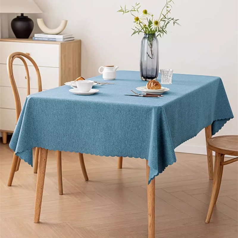 蓝色纹理矩形桌布，厨房、餐厅、休闲院社多场合适用