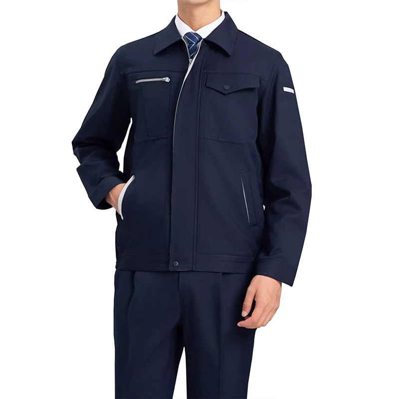 春秋熱賣！深藍色長袖工作服套裝 男女工程汽修勞保服 耐磨可定製