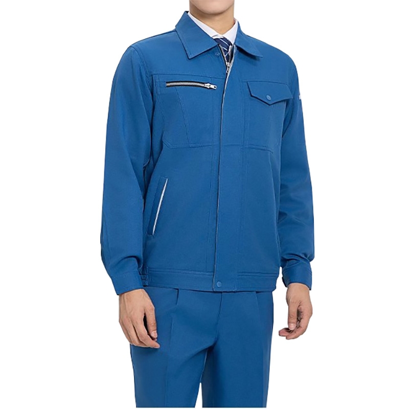 戶外翻領拉鍊紐扣工裝套裝 藍色厚實工裝夾克褲子